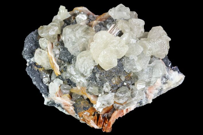 Cerussite Crystals with Bladed Barite on Galena - Morocco #100763